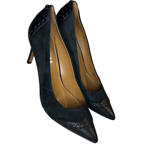 Coach Sophie black leather and suede pointed-toe pumps sz 8